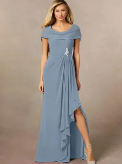 Robe de mariée pour mère de la mariée col en V manches courtes ligne a plissée longueur au sol robes d'invitées de mariage