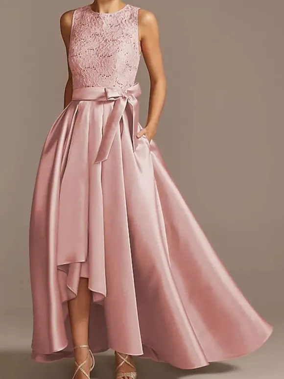 Robe de mariée pour mère de la mariée col bijou sans manches ligne a en dentelle longueur thé robes d'invitées de mariage personnalisation gratuite