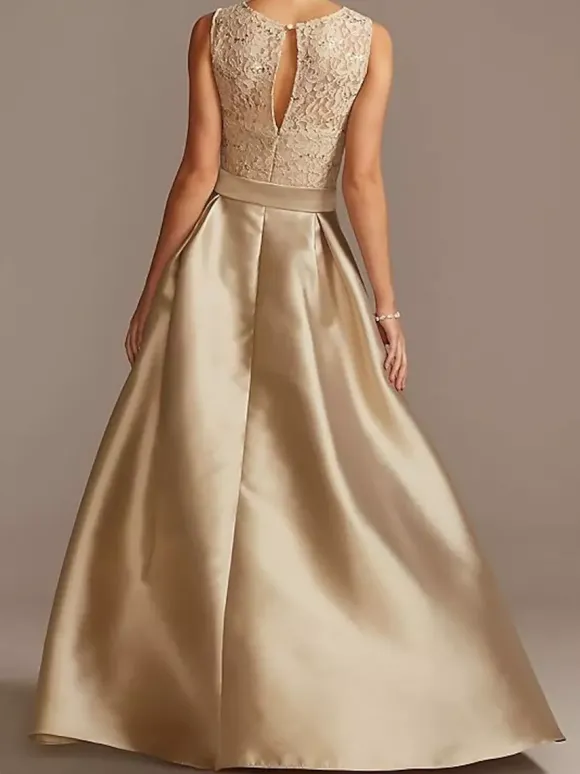 Robe de mariée pour mère de la mariée col bijou sans manches ligne a en dentelle longueur thé robes d'invitées de mariage personnalisation gratuite
