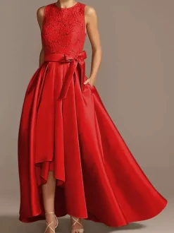 Robe de mariée pour mère de la mariée col bijou sans manches ligne a en dentelle longueur thé robes d'invitées de mariage personnalisation gratuite