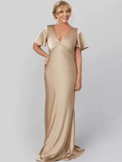 Robe de mariée pour mère de la mariée col en V manches courtes robe de bal volants robes d'invitées de mariage