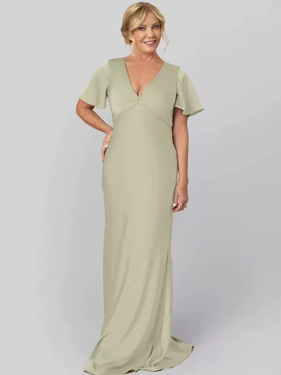 Robe de mariée pour mère de la mariée col en V manches courtes robe de bal volants robes d'invitées de mariage