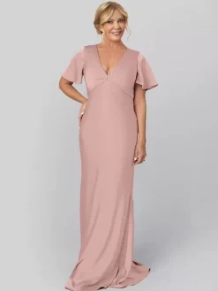 Robe de mariée pour mère de la mariée col en V manches courtes robe de bal volants robes d'invitées de mariage