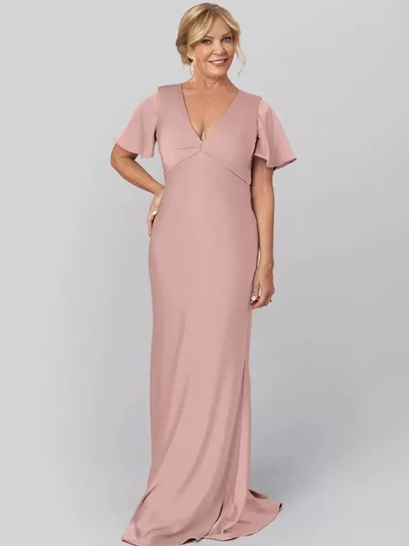 Robe de mariée pour mère de la mariée col en V manches courtes robe de bal volants robes d'invitées de mariage