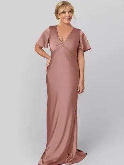 Robe de mariée pour mère de la mariée col en V manches courtes robe de bal volants robes d'invitées de mariage