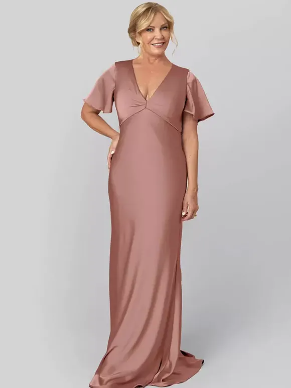 Robe de mariée pour mère de la mariée col en V manches courtes robe de bal volants robes d'invitées de mariage