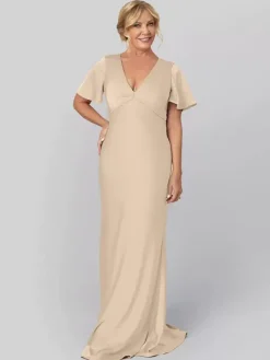 Robe de mariée pour mère de la mariée col en V manches courtes robe de bal volants robes d'invitées de mariage