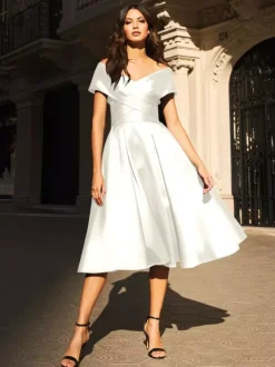 Robe de mariée pour mère de mariée col en v sans manches plissée ligne a robes d'invitées pour mariage