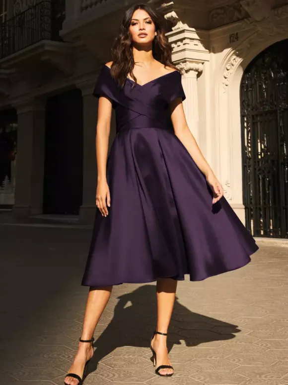 Robe de mariée pour mère de mariée col en v sans manches plissée ligne a robes d'invitées pour mariage