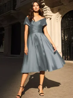Robe de mariée pour mère de mariée col en v sans manches plissée ligne a robes d'invitées pour mariage