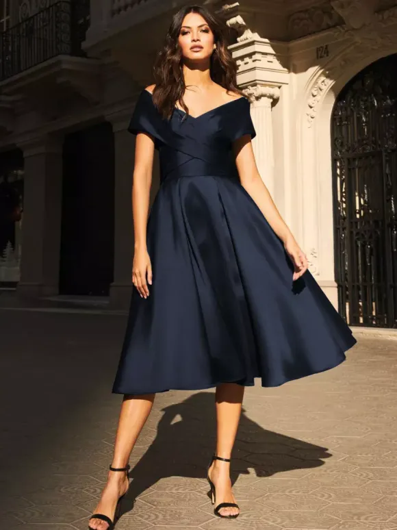 Robe de mariée pour mère de mariée col en v sans manches plissée ligne a robes d'invitées pour mariage