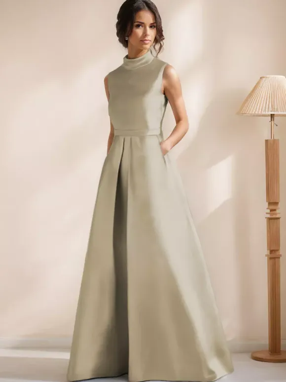 Robe de mariée pour mère de la mariée col en V sans manches coupe trapèze longueur au sol robes d'invitées pour mariage