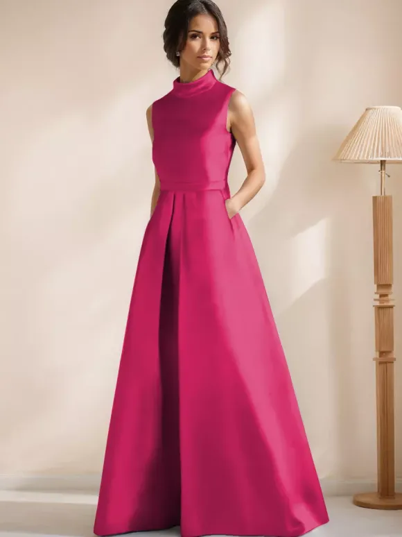 Robe de mariée pour mère de la mariée col en V sans manches coupe trapèze longueur au sol robes d'invitées pour mariage