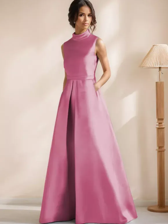 Robe de mariée pour mère de la mariée col en V sans manches coupe trapèze longueur au sol robes d'invitées pour mariage