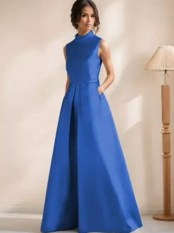 Robe de mariée pour mère de la mariée col en V sans manches coupe trapèze longueur au sol robes d'invitées pour mariage