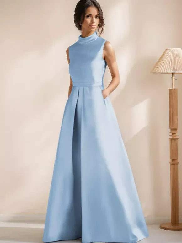 Robe de mariée pour mère de la mariée col en V sans manches coupe trapèze longueur au sol robes d'invitées pour mariage