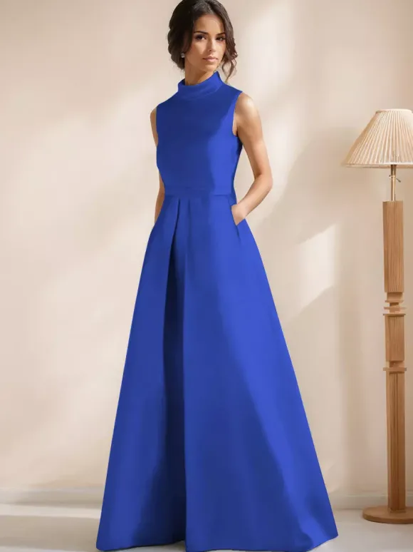 Robe de mariée pour mère de la mariée col en V sans manches coupe trapèze longueur au sol robes d'invitées pour mariage