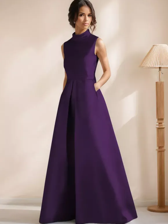 Robe de mariée pour mère de la mariée col en V sans manches coupe trapèze longueur au sol robes d'invitées pour mariage