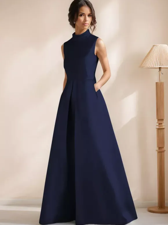 Robe de mariée pour mère de la mariée col en V sans manches coupe trapèze longueur au sol robes d'invitées pour mariage