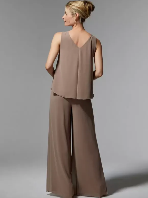 Robe de mariée pour mère de mariée col à bijoux manches longues ligne a perles longueur cheville robes d'invitées pour mariage