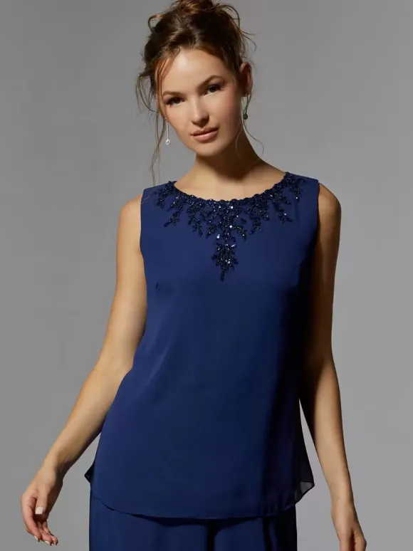 Robe de mariée pour mère de mariée col à bijoux manches longues ligne a perles longueur cheville robes d'invitées pour mariage