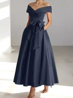 Robe de mariée pour mère épaules dénudées sans manches ligne a robes d'invitées de mariage