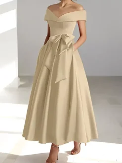 Robe de mariée pour mère épaules dénudées sans manches ligne a robes d'invitées de mariage