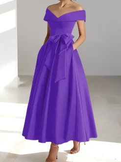Robe de mariée pour mère épaules dénudées sans manches ligne a robes d'invitées de mariage