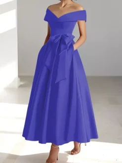 Robe de mariée pour mère épaules dénudées sans manches ligne a robes d'invitées de mariage