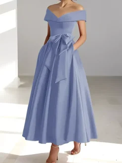 Robe de mariée pour mère épaules dénudées sans manches ligne a robes d'invitées de mariage