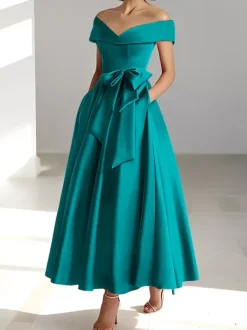Robe de mariée pour mère épaules dénudées sans manches ligne a robes d'invitées de mariage