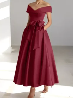 Robe de mariée pour mère épaules dénudées sans manches ligne a robes d'invitées de mariage