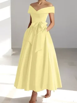 Robe de mariée pour mère épaules dénudées sans manches ligne a robes d'invitées de mariage