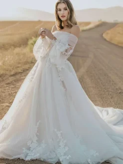 Robe de mariée princesse 2026 A-ligne avec train chérie cou sans manches dentelle robes de mariée personnalisation gratuite