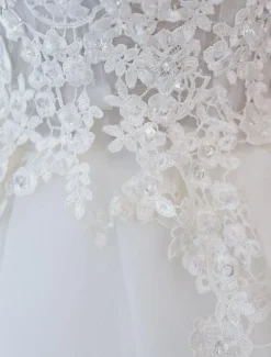Robe de mariée princesse col V dos nu à laçage en dentelle jupe en tulle traîne rond Robe de mariée