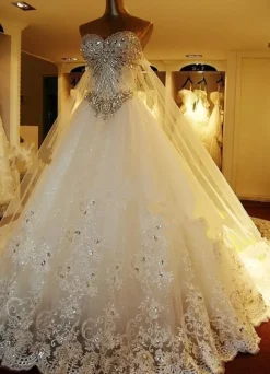 Robe de mariée princesse ivoire bustier paillete à traîne grande Robe de mariée luxe Robe de mariage église