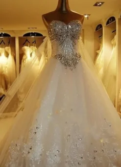 Robe de mariée princesse ivoire bustier paillete à traîne grande Robe de mariée luxe Robe de mariage église