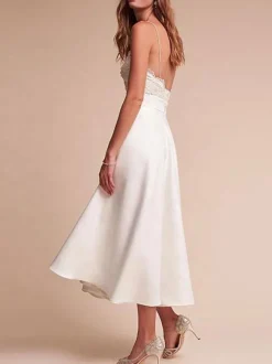 Robe de mariée simple à bretelle zip ou laçage sur dos jupe plissé robe de mariage