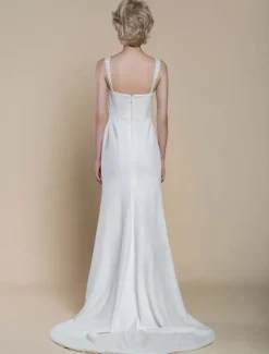 Robe de mariée simple à décolleté sans manches avec perles et sirène