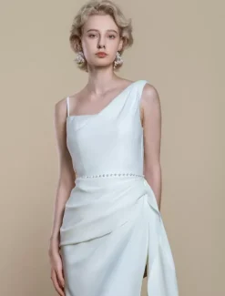 Robe de mariée simple à encolure sirène sans manches avec perles 60 cm