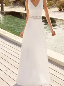 Robe de mariée simple A-Line V-Neck sans manches en dentelle Robes de mariée Personnalisation gratuite