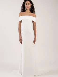 Robe de mariée simple blanche col bateau au sol robe de mariage