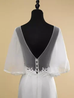 Robe de mariée simple en dentelle avec décolleté illusion et manches courtes robe de bal en dentelle 40 cm