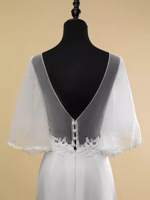 Robe de mariée simple en dentelle avec décolleté illusion et manches courtes robe de bal en dentelle 40 cm