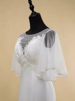Robe de mariée simple en dentelle avec décolleté illusion et manches courtes robe de bal en dentelle 40 cm