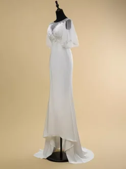 Robe de mariée simple en dentelle avec décolleté illusion et manches courtes robe de bal en dentelle 40 cm