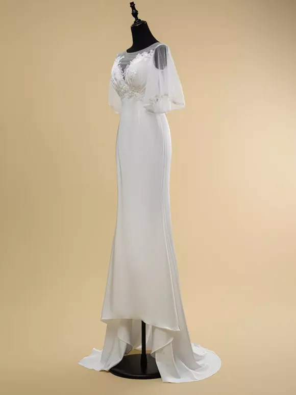 Robe de mariée simple en dentelle avec décolleté illusion et manches courtes robe de bal en dentelle 40 cm