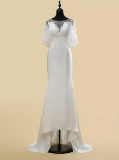 Robe de mariée simple en dentelle avec décolleté illusion et manches courtes robe de bal en dentelle 40 cm