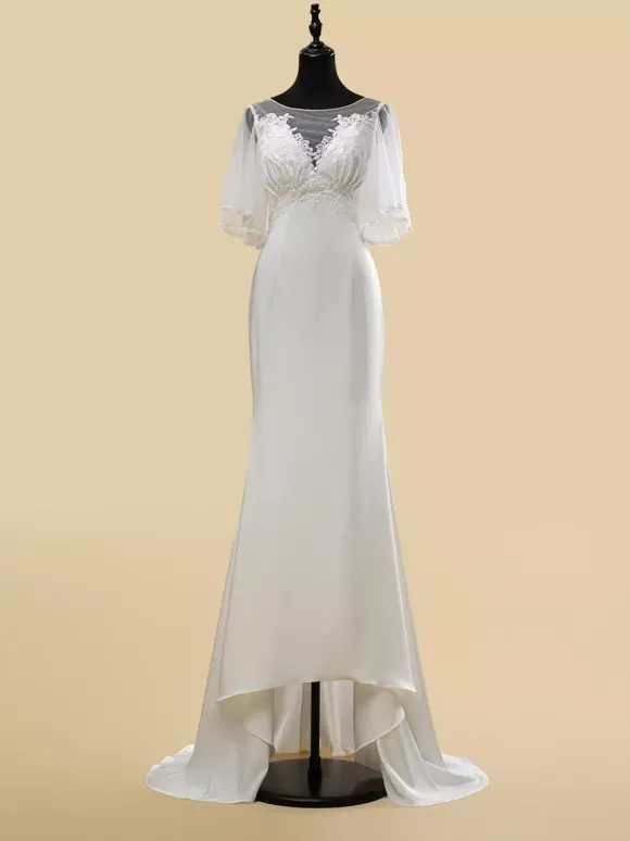 Robe de mariée simple en dentelle avec décolleté illusion et manches courtes robe de bal en dentelle 40 cm