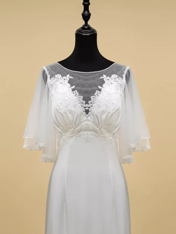 Robe de mariée simple en dentelle avec décolleté illusion et manches courtes robe de bal en dentelle 40 cm